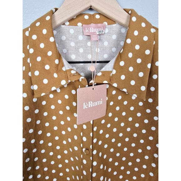 Le Rumi Sonia Top Sz XS | Mustard Polka Dot Cropped Blouse w/Front Tie NWT - Picture 3 of 5